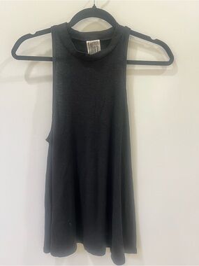Free People Black Ribbed High-Neck Swing Tank